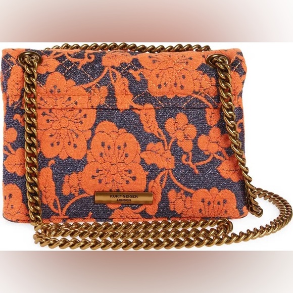 Kurt Geiger London Mini Kensington Orange Multicolor Brocade Crossbody Bag - Picture 11 of 11